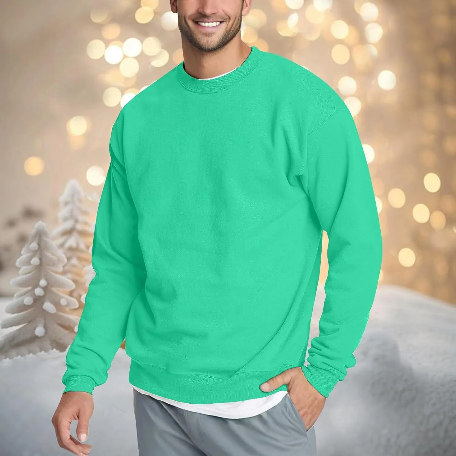 Fleece Crewneck Sweatshirt for Men Long Sleeve Fall Pullover