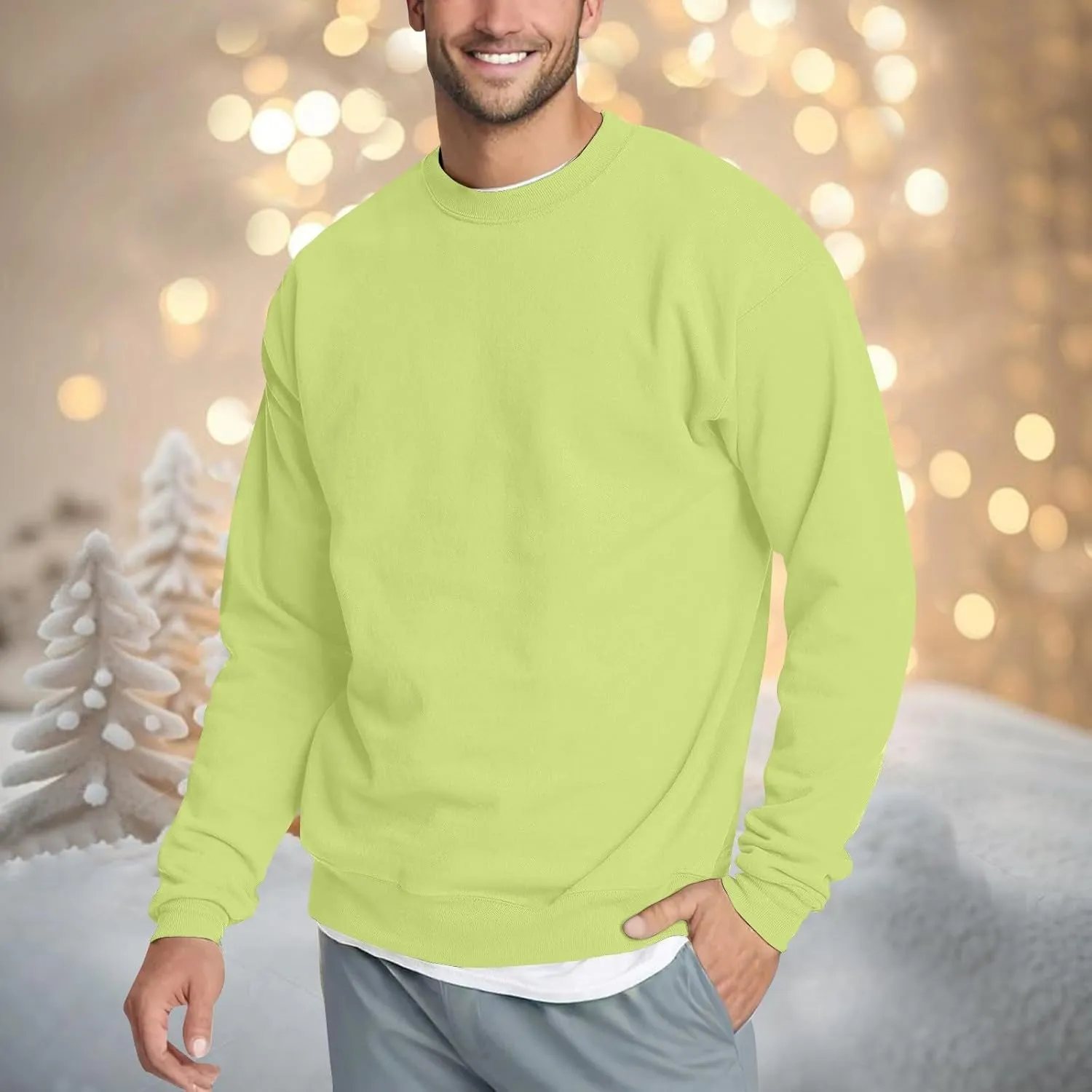 Fleece Crewneck Sweatshirt for Men Long Sleeve Fall Pullover