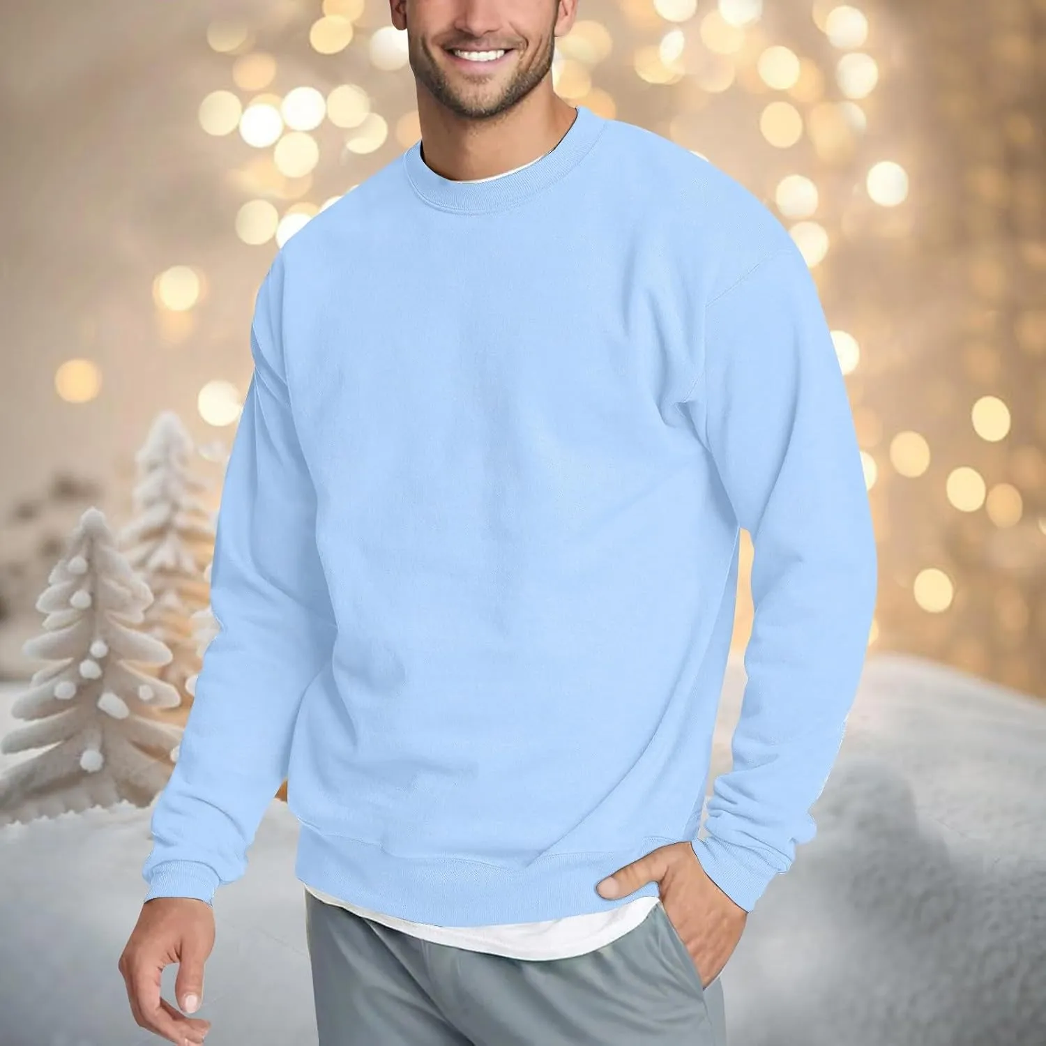 Fleece Crewneck Sweatshirt for Men Long Sleeve Fall Pullover