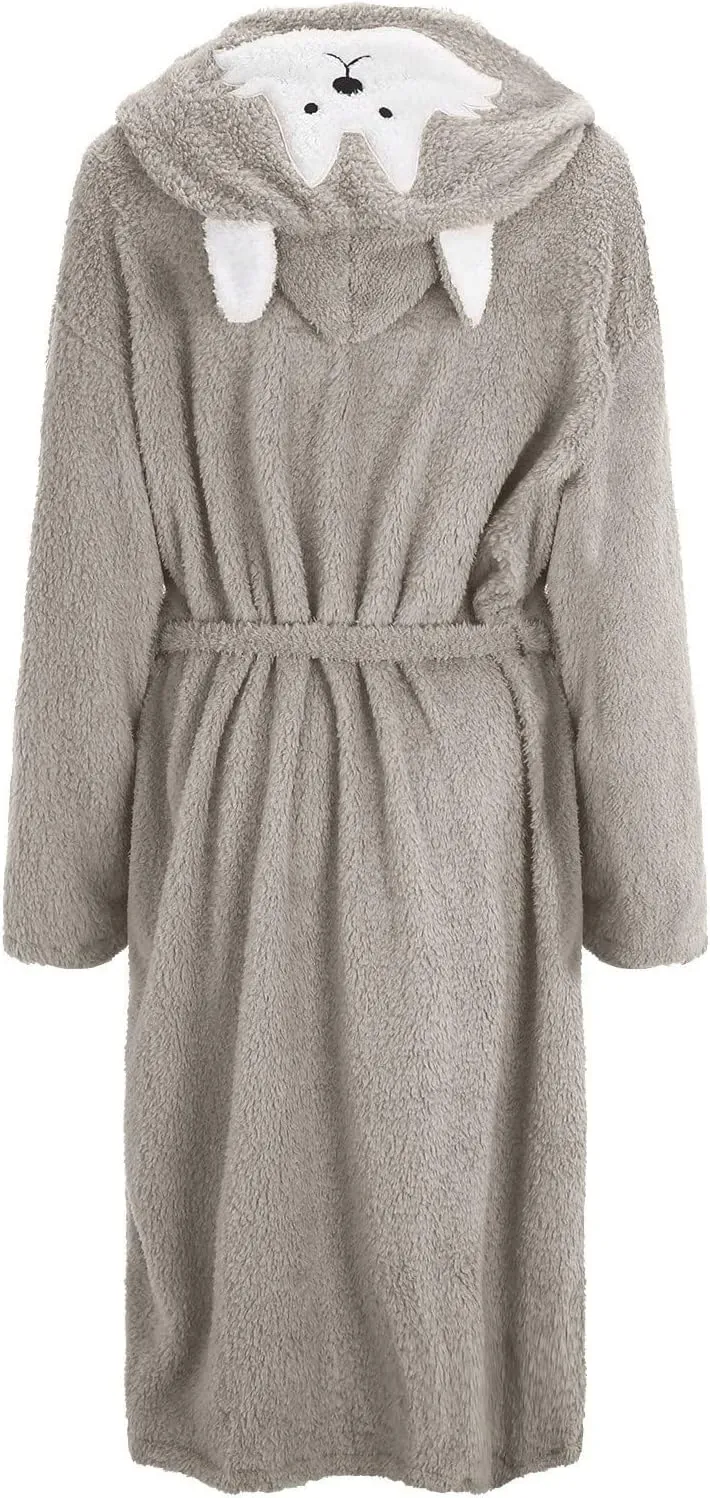 Fleece Robes for Women Hooded Plush Housecoats Soft Warm Fall Winter Belted Long Robes Spa Bathrobes with Pockets