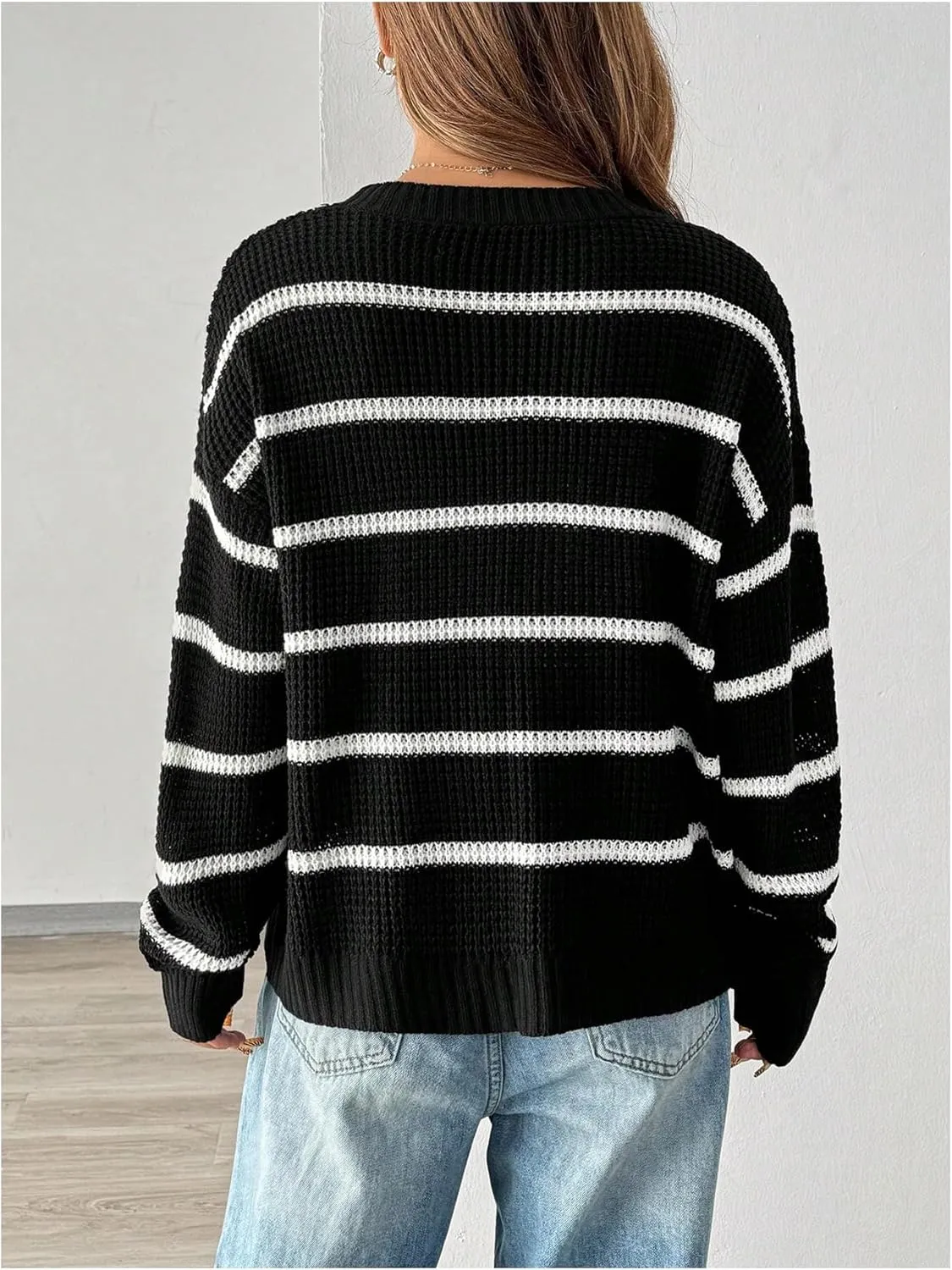 Floerns Women's Striped Long Sleeve Fall Cardigan Sweater Knit Open Front Outerwear
