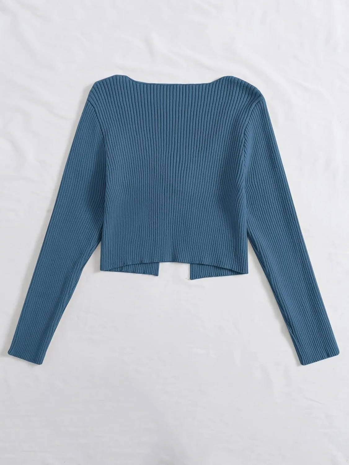 Floerns Women's Tie Front Long Sleeve Rib Knit Shrug Sweaters Cardigan Crop Top
