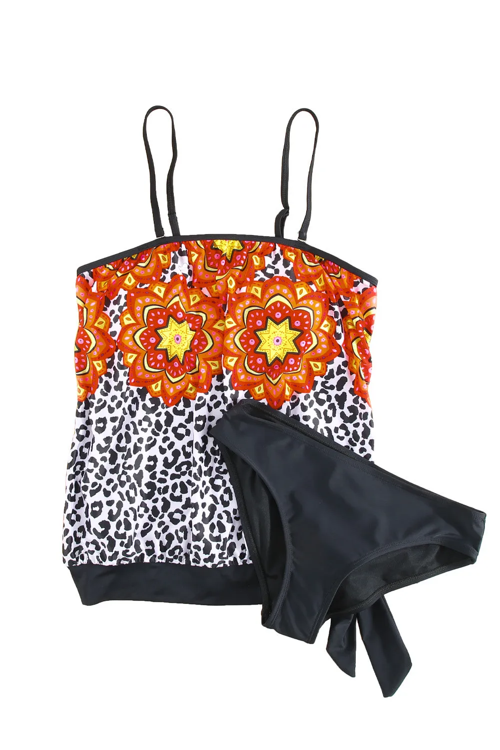 Floral Pattern Strapless Tankini Set