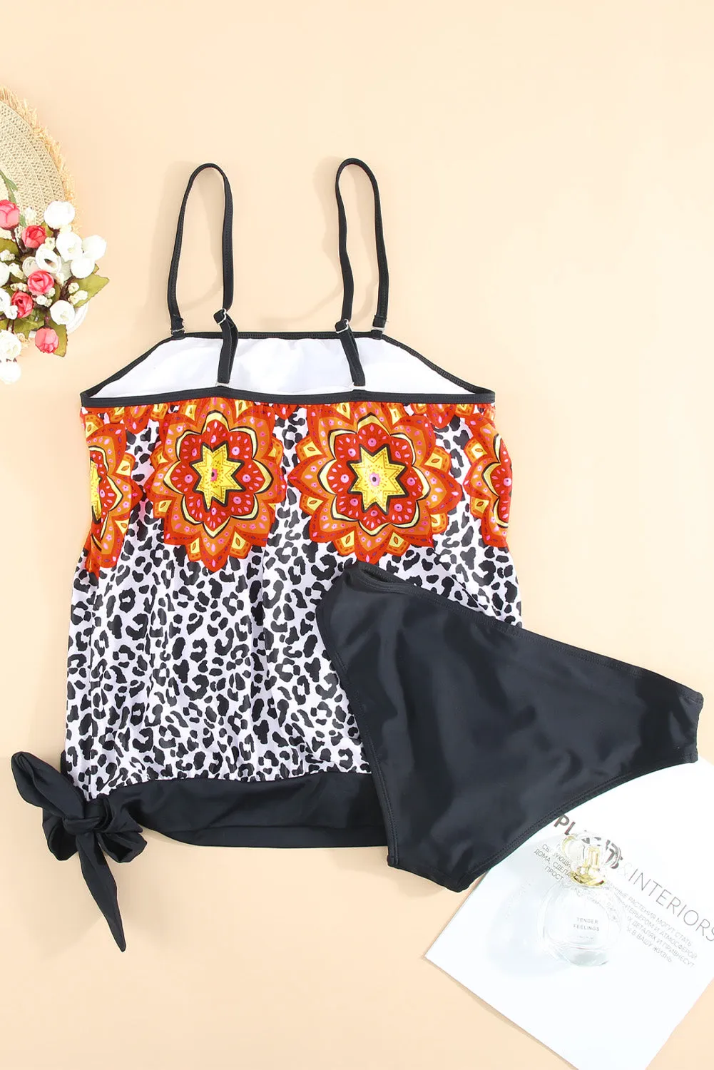 Floral Pattern Strapless Tankini Set