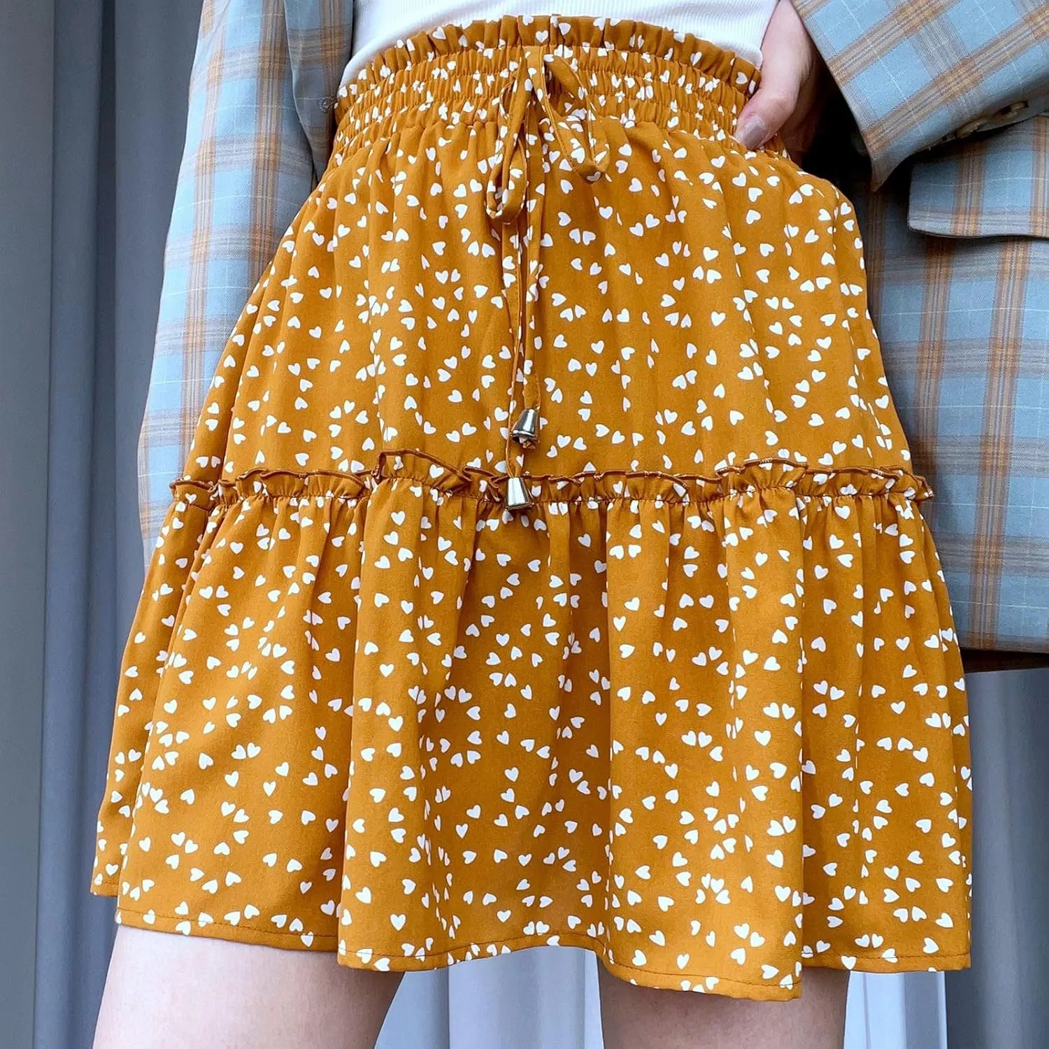 Floral Skorts for Woman Drawstring High Waist Mini Skirts Summer Tiered Flowy Pleated Boho Beach A Line Short Skorts