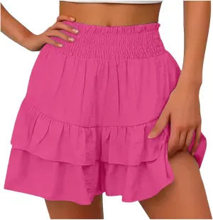 Flowy Shorts for Women Casual Boho Ruffle Tiered Skorts Summer 2025 High Waist Y2K Mini Skirts Golf Tennis Shorts