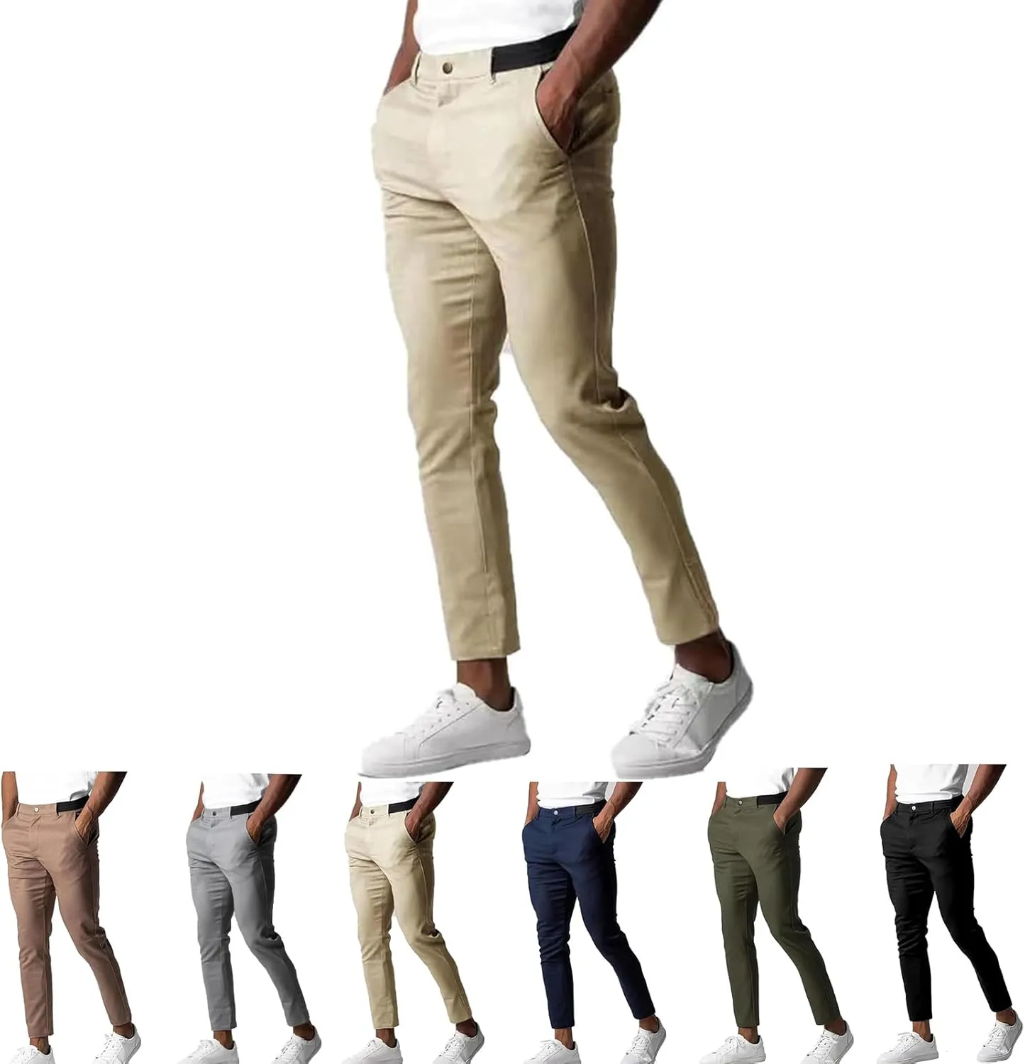 Foueo Active Chinos, Mens Chinos Slim Fit Stretch Skinny Tapered Dress Pants Casual Solid Trousers, Active Chinos Pants