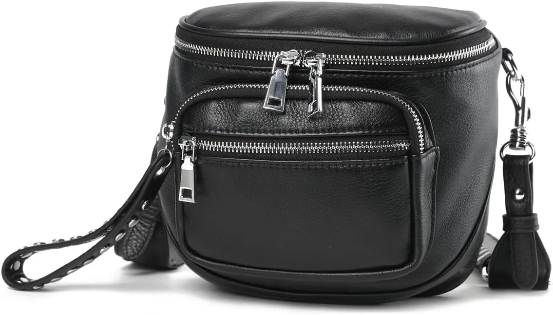 Genuine Leather Half Round Crossbody Bag with Broadband Saddle Bag for Women Versatile Horseshoe Bag