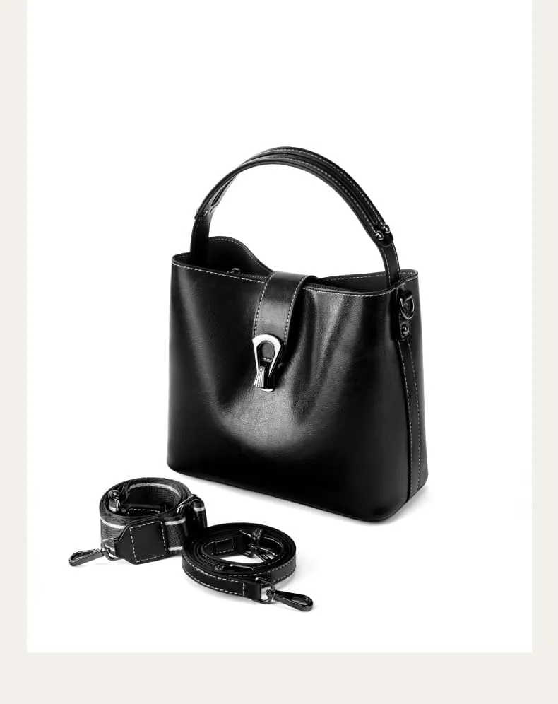 Genuine Leather Handbags for Women Vintage Fashionable and Versatile Shoulder Tote Crossbody Bucket Bags with zipper