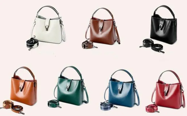 Genuine Leather Handbags for Women Vintage Fashionable and Versatile Shoulder Tote Crossbody Bucket Bags with zipper