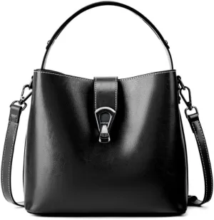 Genuine Leather Handbags for Women Vintage Fashionable and Versatile Shoulder Tote Crossbody Bucket Bags with zipper