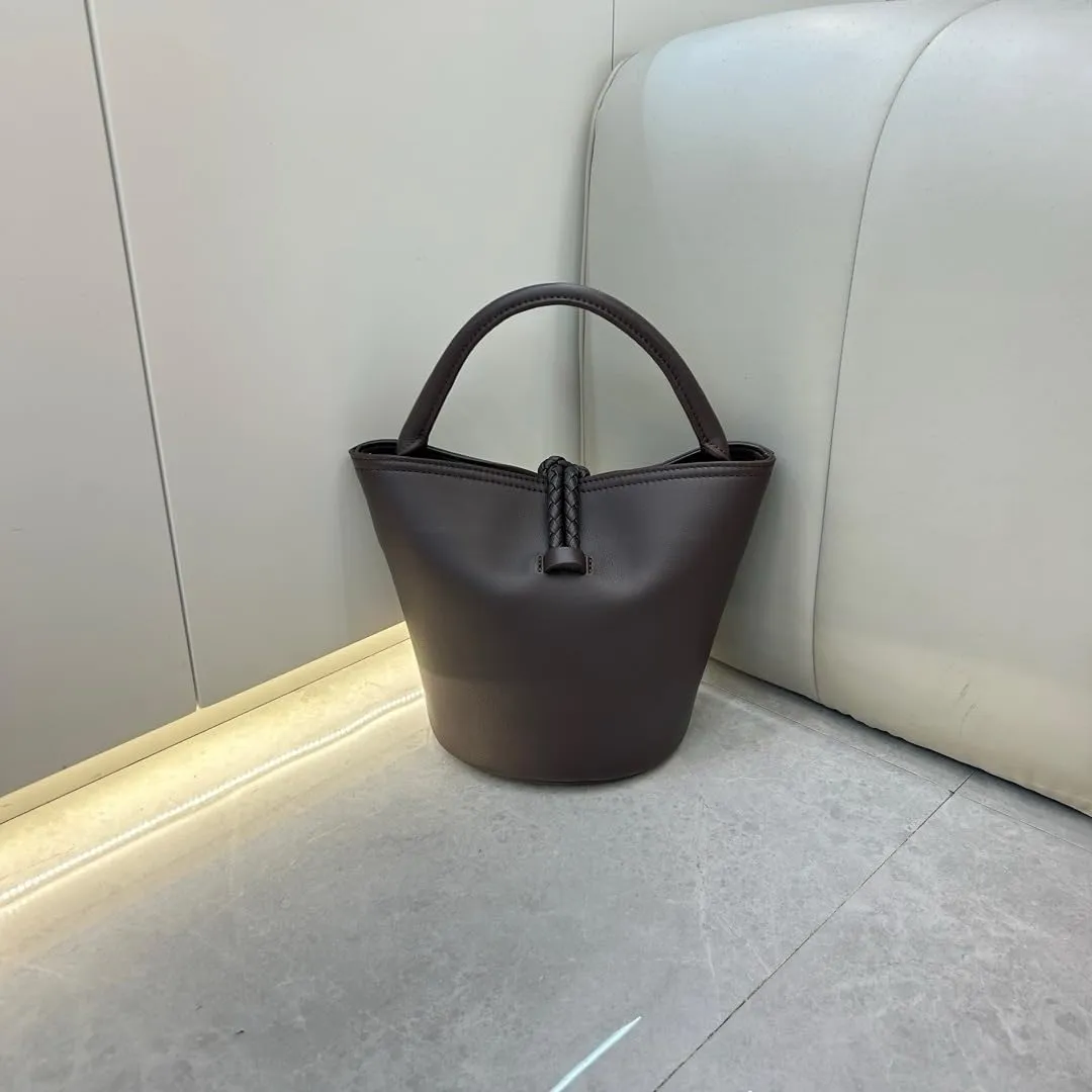 Genuine Leather Woven Bucket Bag for Women with Knot Closure  Versatile Handheld, Shoulder and Crossbody Bag