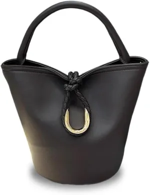 Genuine Leather Woven Bucket Bag for Women with Knot Closure  Versatile Handheld, Shoulder and Crossbody Bag