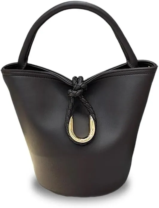 Genuine Leather Woven Bucket Bag for Women with Knot Closure  Versatile Handheld, Shoulder and Crossbody Bag