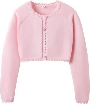 Girls Cardigan Sweater Long Sleeve Knit Bolero Shrug Cropped Tops Kids Cardigans with Button
