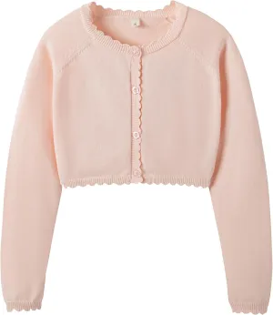 Girls Cardigan Sweater Long Sleeve Knit Bolero Shrug Cropped Tops Kids Cardigans with Button