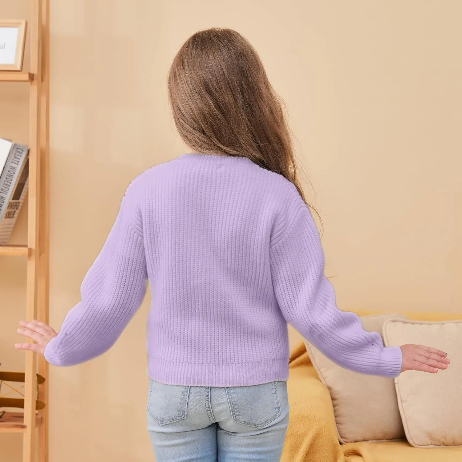 Girls' Cardigan with Button Loose Long Sleeve Shrug Sweaters Cropped Uniforms Kids Knit Sweater Outerwear