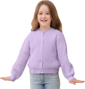 Girls' Cardigan with Button Loose Long Sleeve Shrug Sweaters Cropped Uniforms Kids Knit Sweater Outerwear