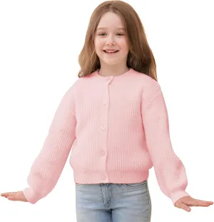 Girls' Cardigan with Button Loose Long Sleeve Shrug Sweaters Cropped Uniforms Kids Knit Sweater Outerwear