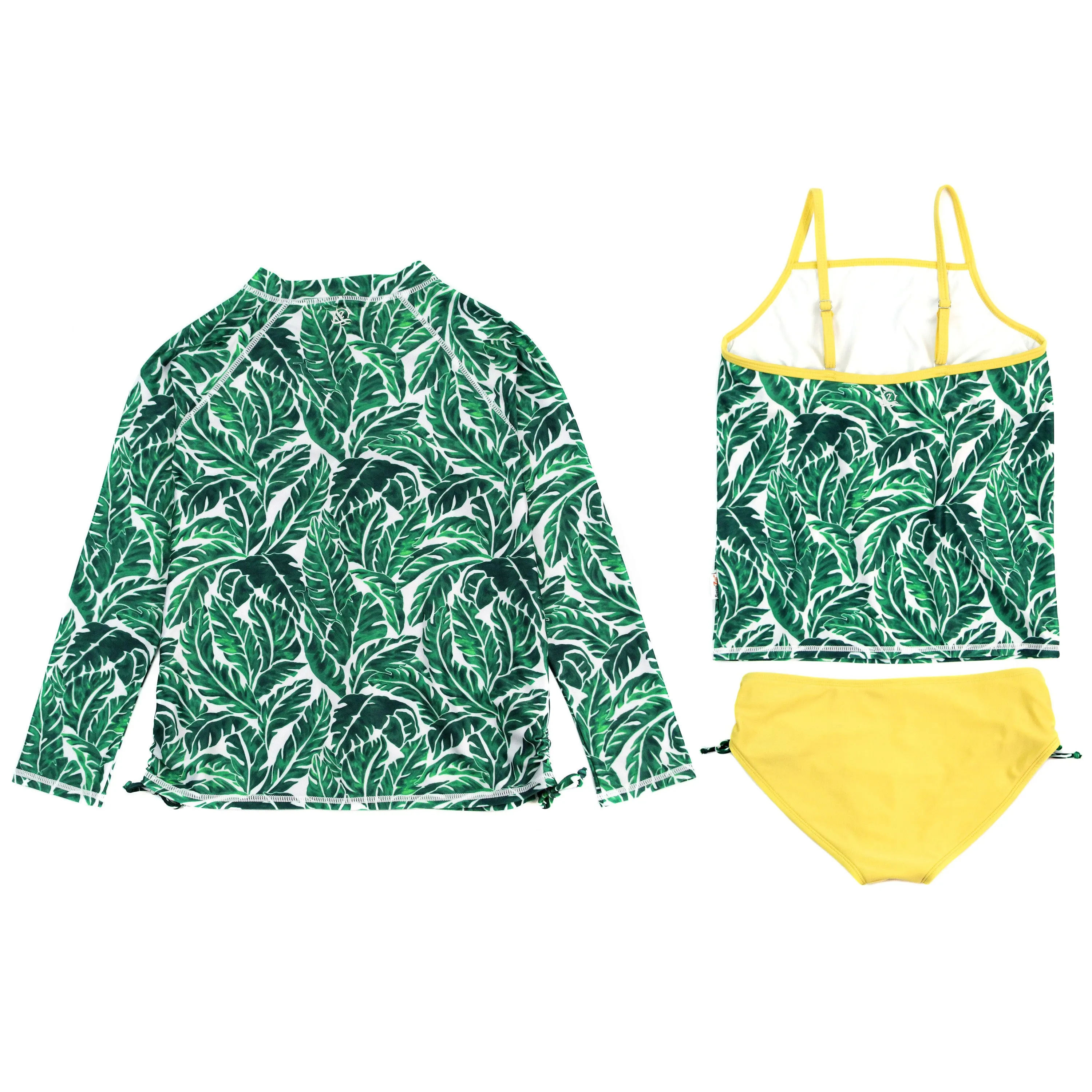 Girls Long Sleeve Rash Guard   Tankini Bikini Set (3 Piece) | "Palm Leaf"
