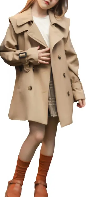 Girl's Trench Coat Single Breasted Windbreaker Jacket Outwear with Belt for 4-17 Years