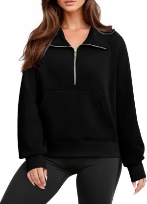 Glamaker Womens Sweatshirts Half Zip Pullover Fleece Cropped Comfort Fall Loose Outfits Fashion Long Sleeve Thumb Hole