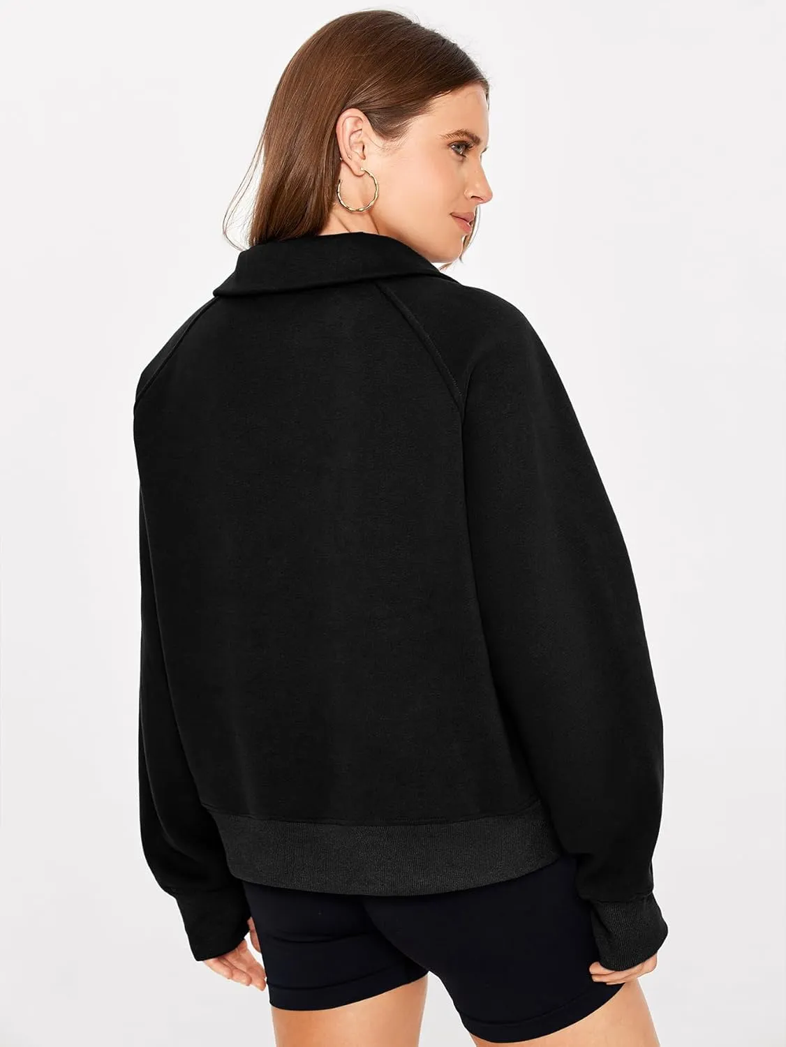 Glamaker Womens Sweatshirts Half Zip Pullover Fleece Cropped Comfort Fall Loose Outfits Fashion Long Sleeve Thumb Hole