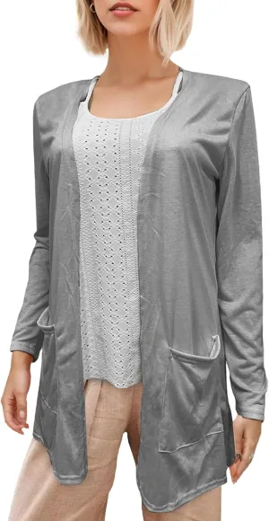 GLIENST Womens Casual Open Front Solid Cardigans Sweaters Long Sleeves Cover Up Coats V Neck Jackets Outerwear