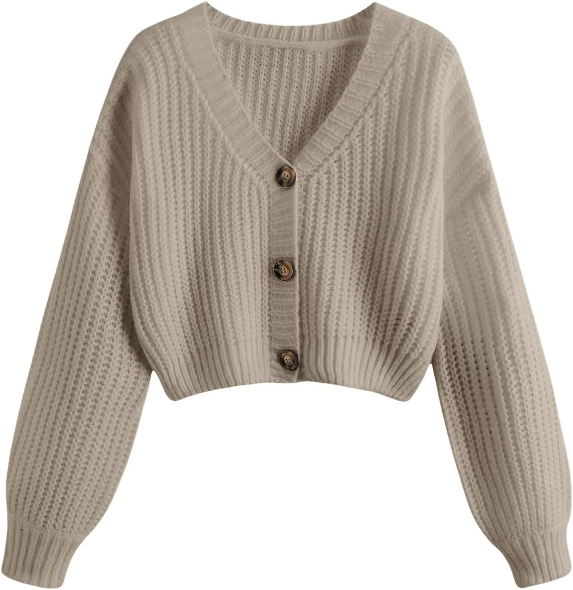 GORGLITTER Women's Button Up Cropped Cardigan Sweaters Chunky Long Sleeve V Neck Fall Coquette Cardigans