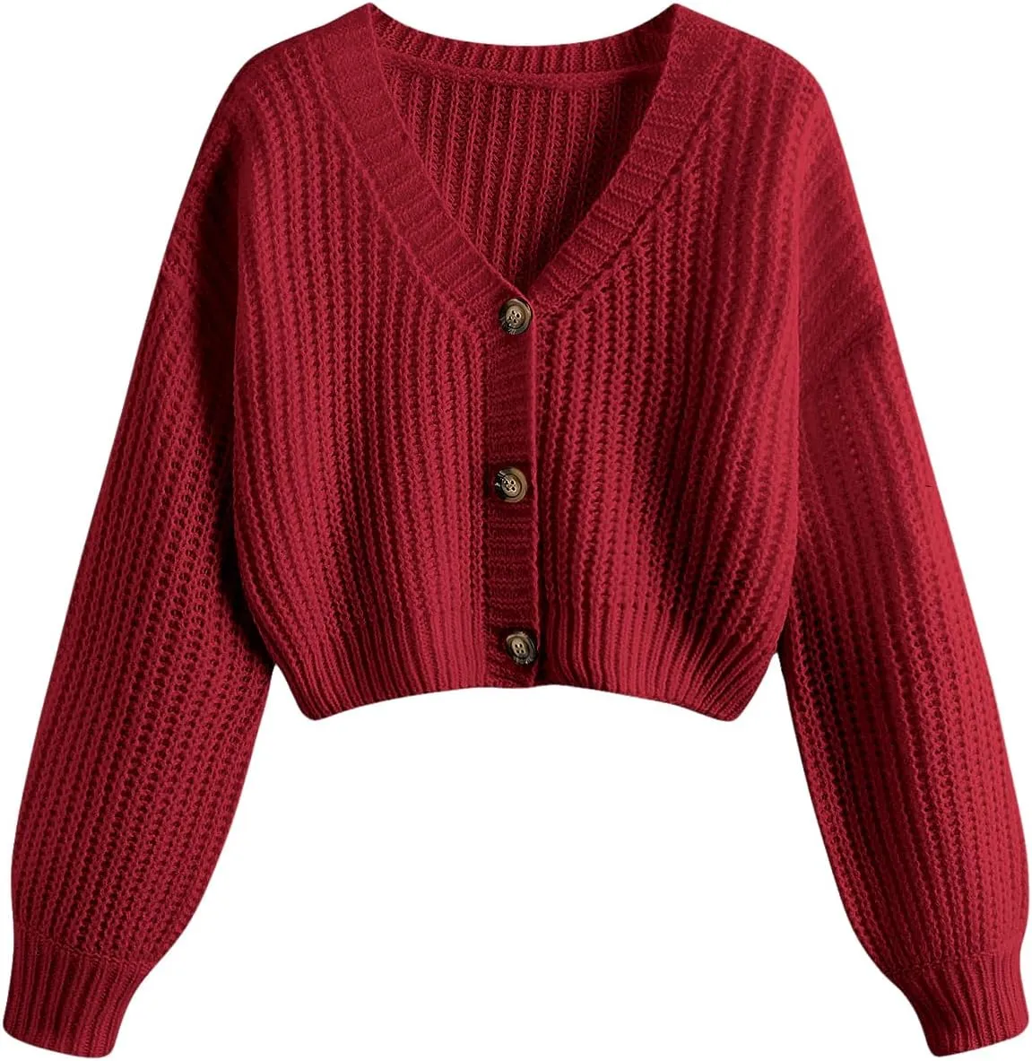 GORGLITTER Women's Button Up Cropped Cardigan Sweaters Chunky Long Sleeve V Neck Fall Coquette Cardigans