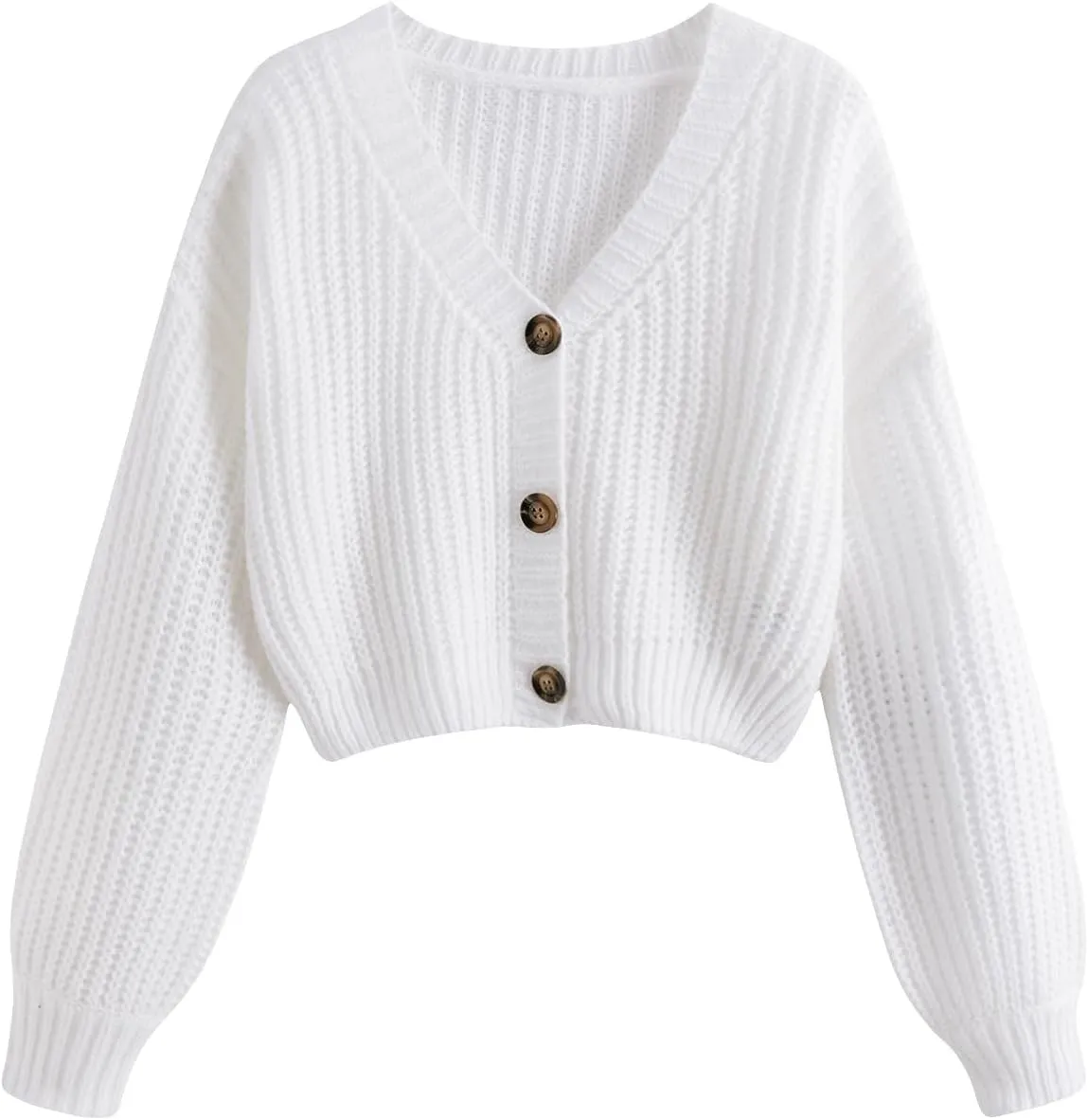 GORGLITTER Women's Button Up Cropped Cardigan Sweaters Chunky Long Sleeve V Neck Fall Coquette Cardigans