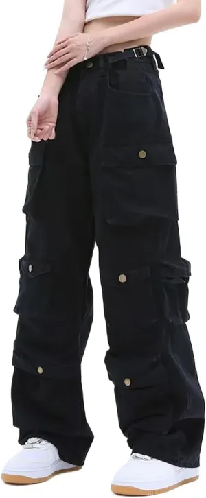 Gothic American Multi Pocket Work Pants, Women's Street Wide Leg Design, Versatile Trendy Casual Pants Hiphop