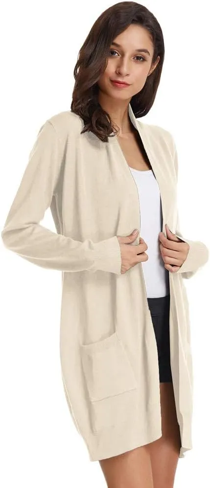 GRACE KARIN Women's Casual Open Front Cardigan Long Knitted Sweaters Shrug with Pockets