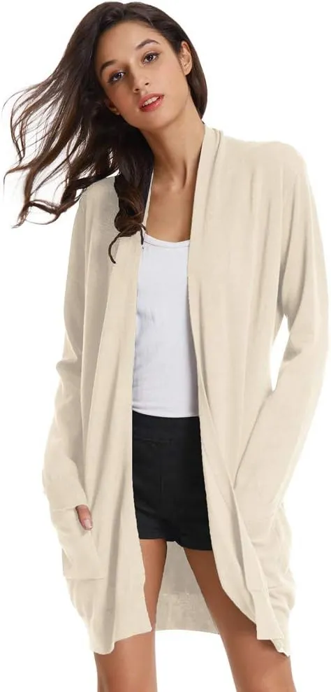 GRACE KARIN Women's Casual Open Front Cardigan Long Knitted Sweaters Shrug with Pockets