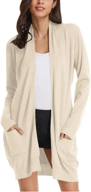GRACE KARIN Women's Casual Open Front Cardigan Long Knitted Sweaters Shrug with Pockets
