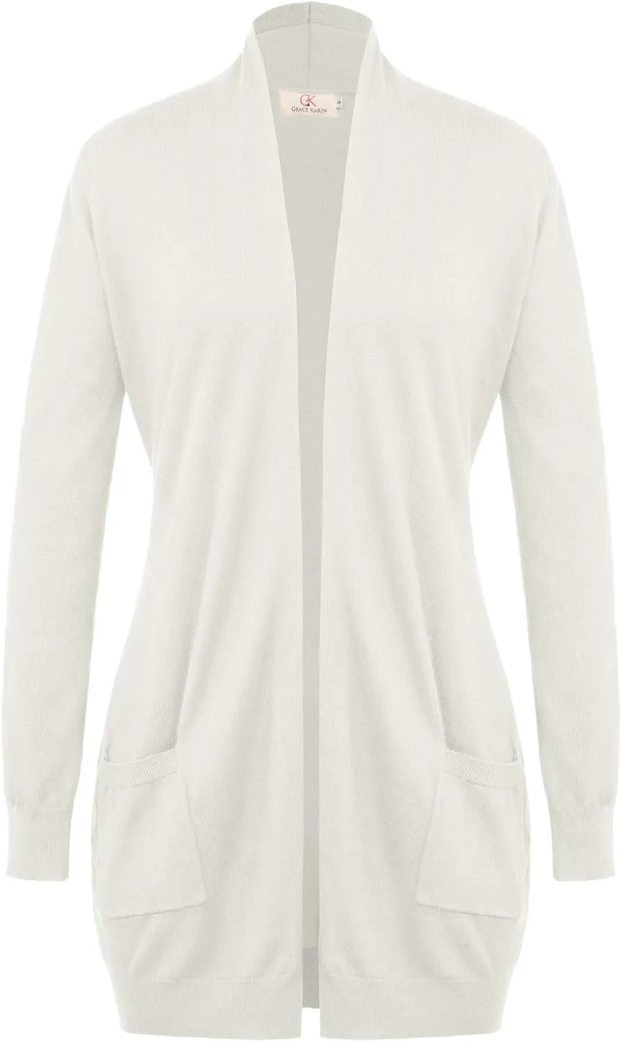 GRACE KARIN Women's Casual Open Front Cardigan Long Knitted Sweaters Shrug with Pockets