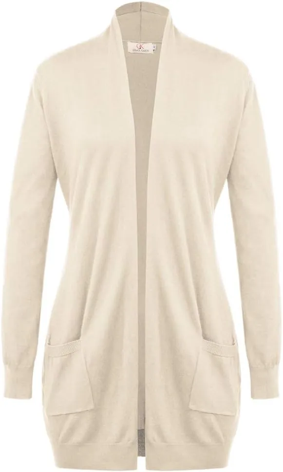 GRACE KARIN Women's Casual Open Front Cardigan Long Knitted Sweaters Shrug with Pockets