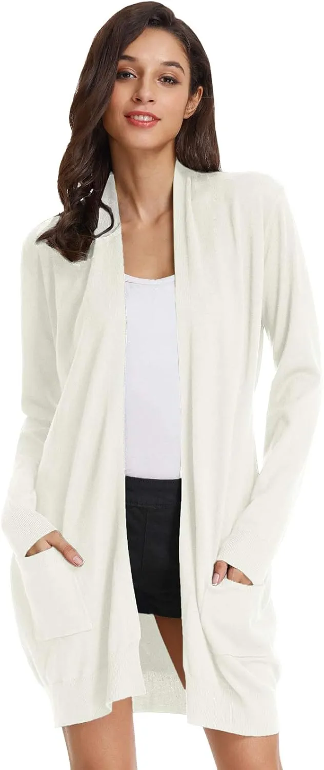 GRACE KARIN Women's Casual Open Front Cardigan Long Knitted Sweaters Shrug with Pockets