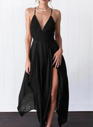 Graceful Crisscross V Neck Dinner Side Cut Out Maxi Dress