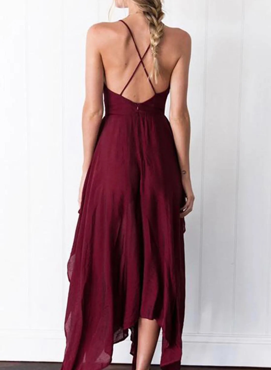 Graceful Crisscross V Neck Dinner Side Cut Out Maxi Dress