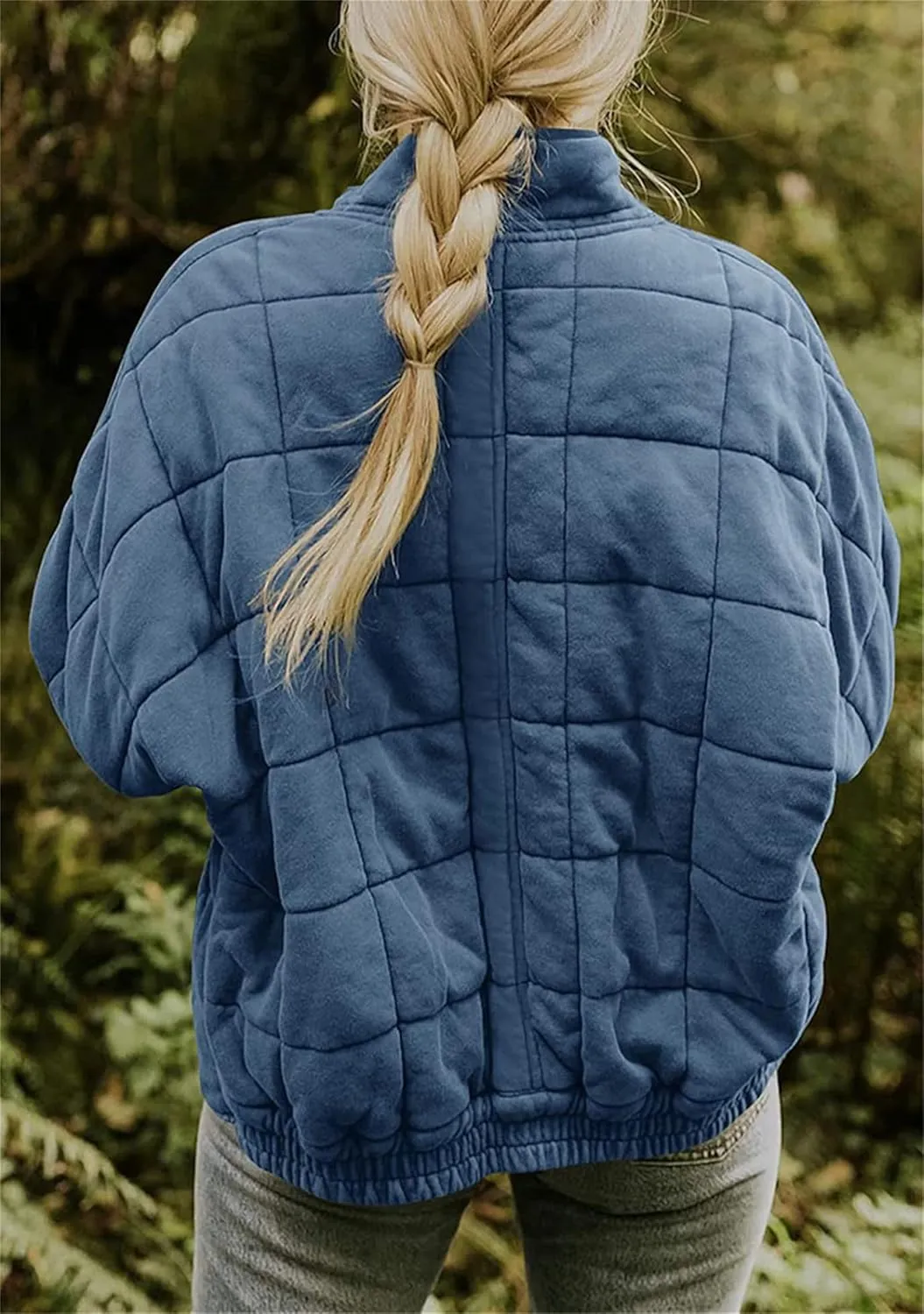 GRASWE Women Fall Formal Quilted Jackets Zipper Open Front Office Coats Mid Length Lapel Long Sleeve Outerwear