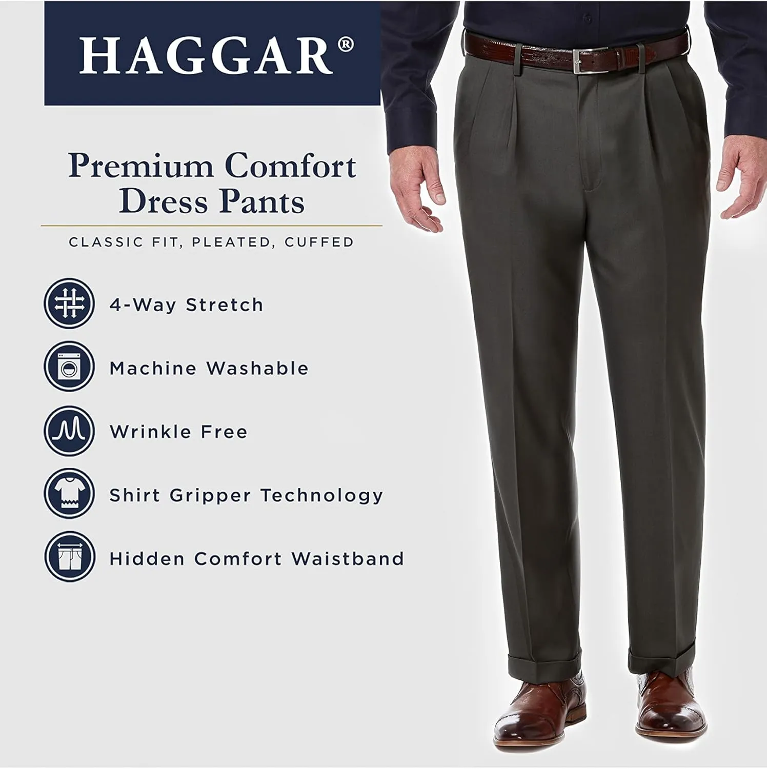 Haggar Men's Premium Comfort Classic Fit Pleat Front Dress Pant (Regular And Big & Tall Sizes)