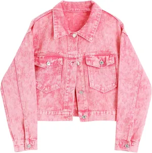 HALITOSS Women's Denim Jacket Tie-dye Casual Outerwear