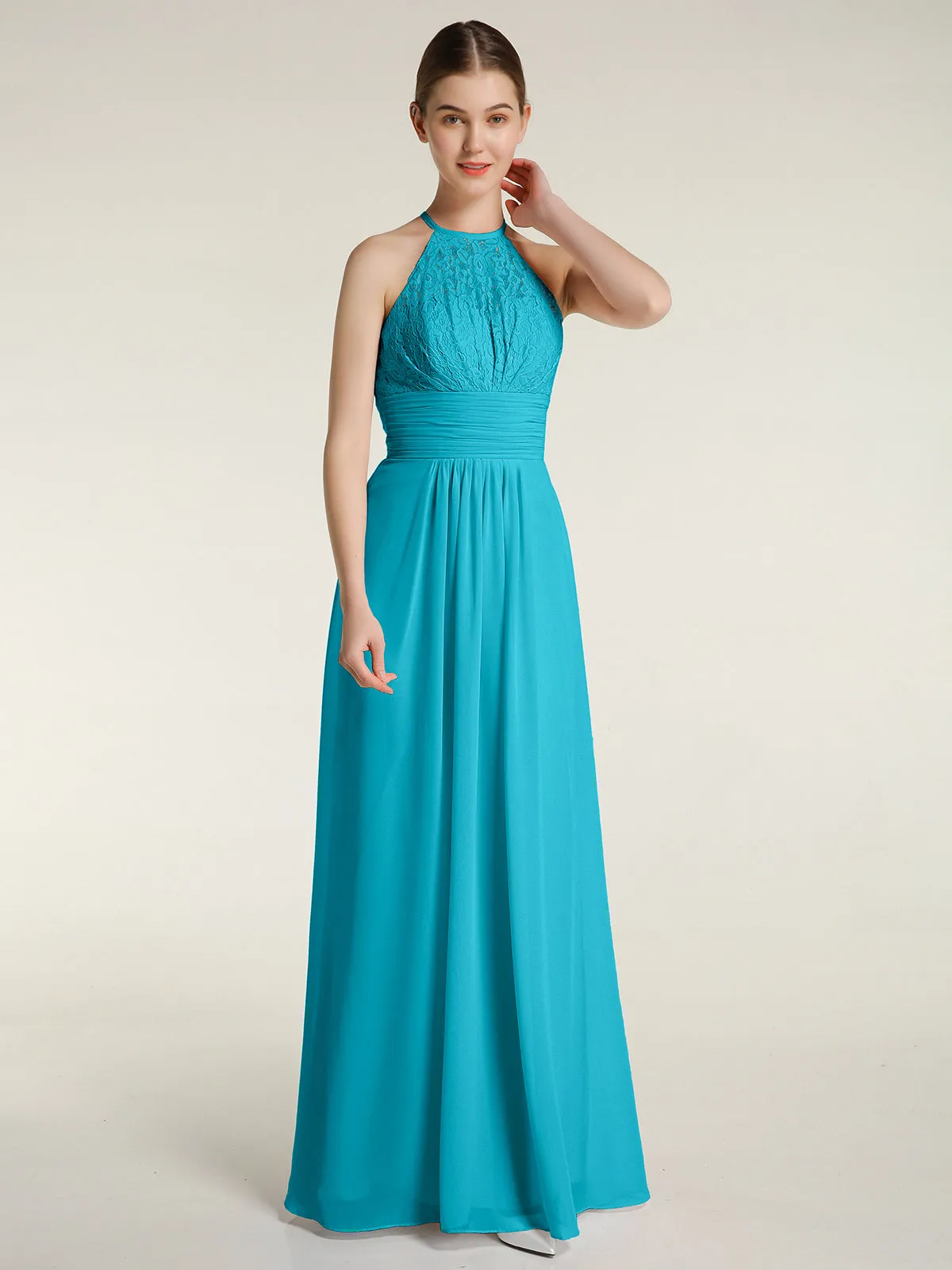 Halter Chiffon And Lace Long Dresses Jade Plus Size