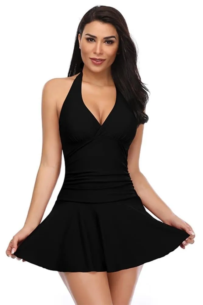 Halter Ruched Swim Dresses For Women