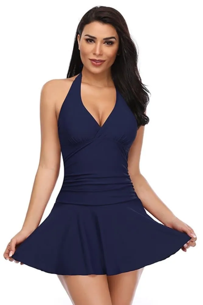 Halter Ruched Swim Dresses For Women