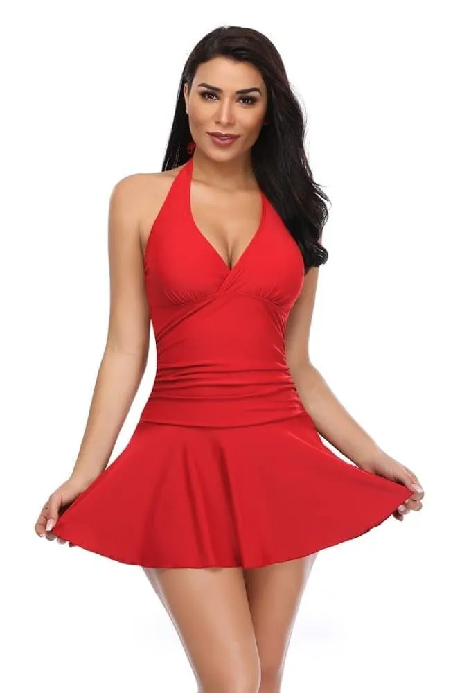 Halter Ruched Swim Dresses For Women