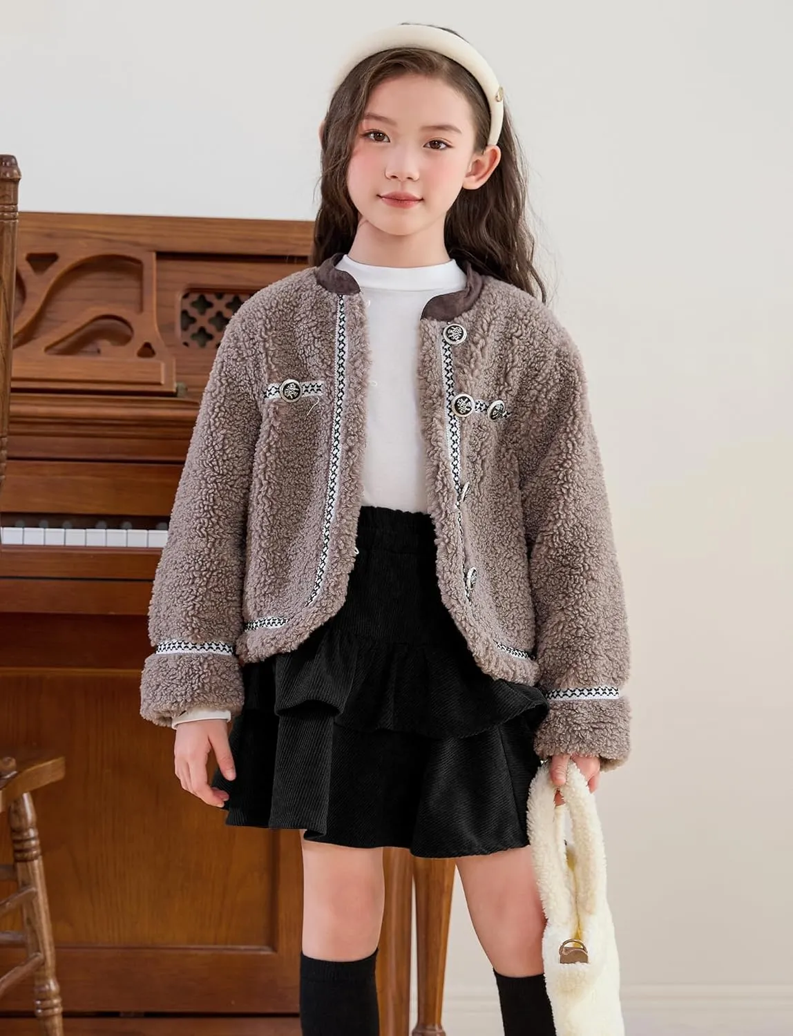Happy Cherry Girls Corduroy Skirt Pleated Mini Skirt Fall Double Layer Skater Skorts Ruffle Skirts 3-12 Years