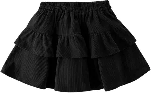 Happy Cherry Girls Corduroy Skirt Pleated Mini Skirt Fall Double Layer Skater Skorts Ruffle Skirts 3-12 Years