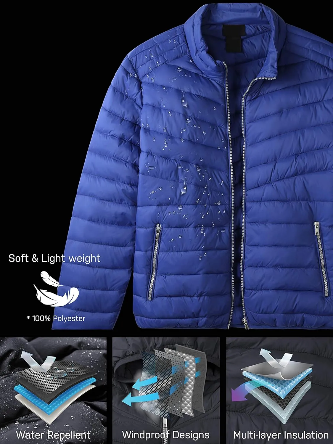 Hat and Beyond Mens Premium Lightweight Puffer Jacket Alternative Down Quilted Hiking Outerwear Parka Coat